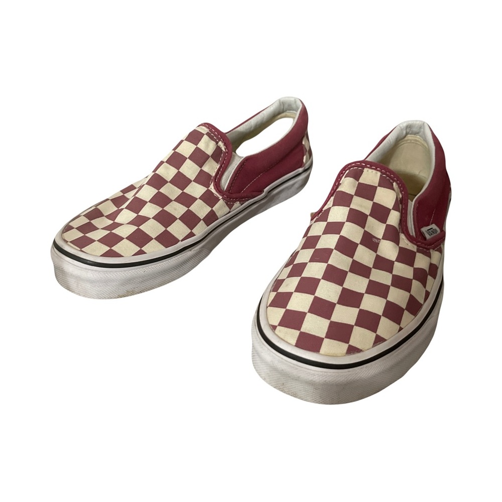 Vans Maroon Checked Slide Ons 7